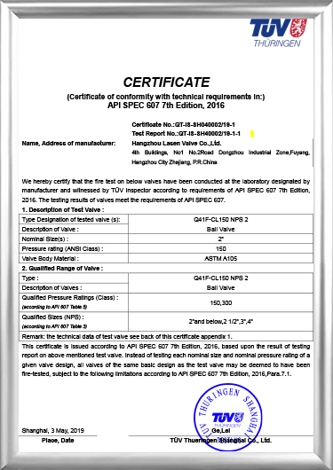 API607 Fire Certification (Q41F-CL150 NPS 2)